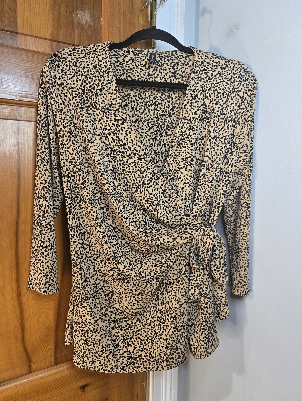 Beige & Black Animal Print Wrap Top